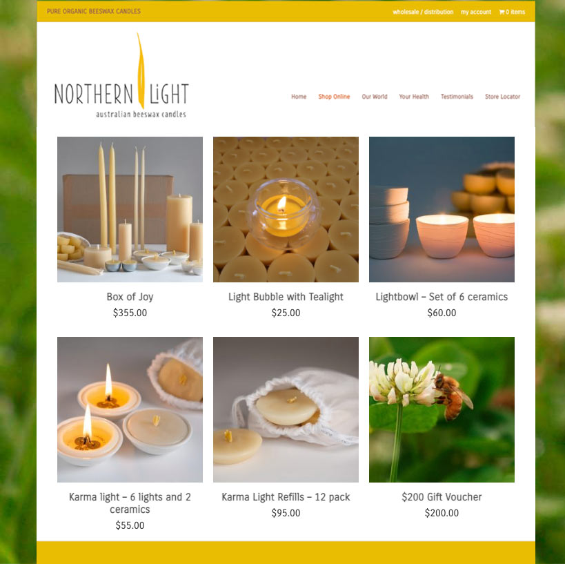 Northern Light Beeswax Candle Co website by Jules Ober